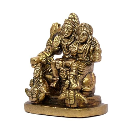 eSplanade Brass Shiva Parvati Pariwar - Shiva Family | Shiva Bholenath Shankar Parvati Ganesh Ganesha Nandi Family Murti Idol Statue Sculpture - Small Size - 2.25" inches - style: Shiva Pariwar