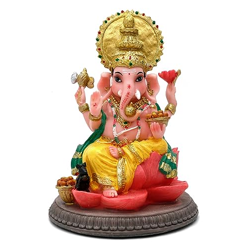 alikiki Hindu God Ganesha Idol Statue - 6.8" Hindu Murti Lord Ganesh Ganpati for Home Office Altar Mandir Temple Pooja Item Meditation Yoga Room Spiritual Decor Diwali Puja Gifts