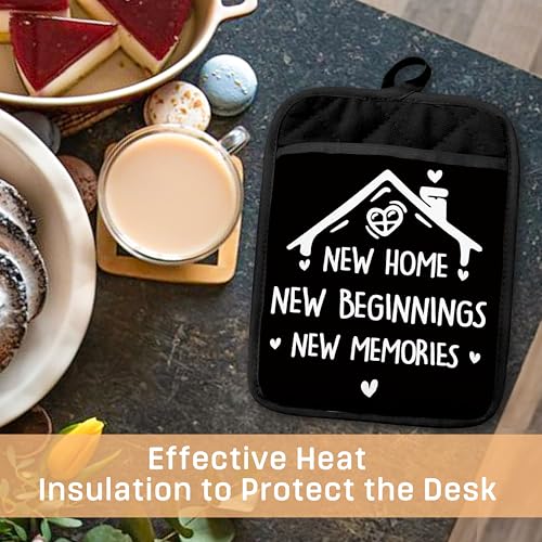 Housewarming Gifts Pot Holders with Pockets, New Homeowner Gifts, New Home Beginnings Memories Oven Pot Holders Heat Resistant Oven Mitts Hot Pads for Kitchen Baking Cooking - color: Black Sweet Home-c
