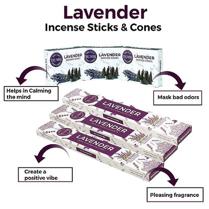 Lavender Incense Sticks & Incense Cones Combo Pack - 60 Insence-Sticks + 30 Insence Cones - Inscense - Incense Cones Scented - Insents - color: Lavender