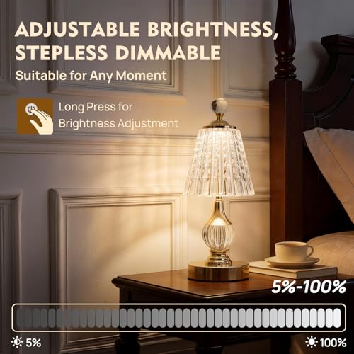 Gold Crystal Battery Operated Rechargeable Lamp Cordless, Diamond - color: Gold-Diamond