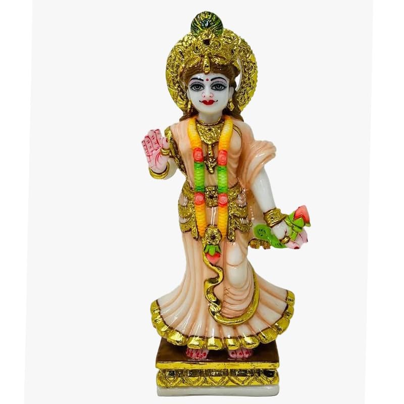 GLOOKS 9-Inch Radha Krishna Marble Dust Idol - Handcrafted Radhey Shyam Statue