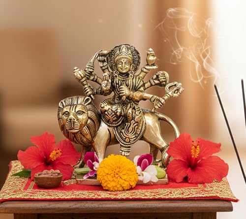 eSplanade Brass Maa Durga/MATA Rani Idol, Statue, moorti, murti for Home Mandir and Home Decor (4.6 Inches)