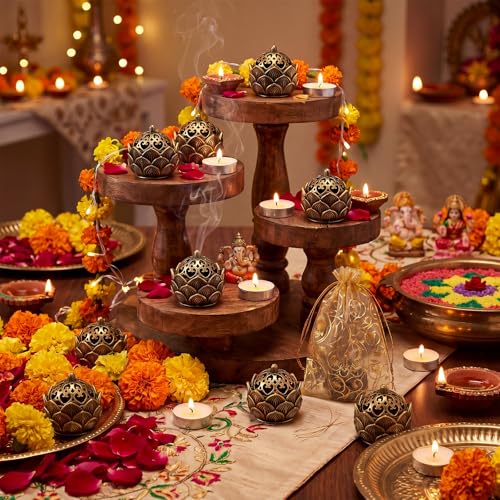 10 Pack Lotus Incense Holders Diwali, 2.4 oz Metal Burners