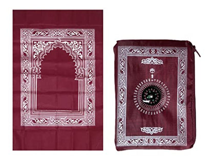 1 Piece Muslim Prayer Rug, Polyester, Portable Travel Prayer Mat with Compass, Red, 60CMx100CM