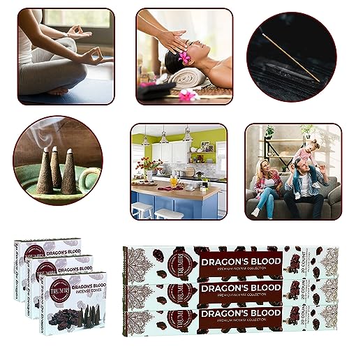 Dragons Blood Incense Sticks & Incense Cones Combo Pack - 60 Insence-Sticks + 30 Insence Cones - Inscense - Incense Cones Scented - Insents - color: Dragons Blood