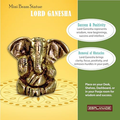 eSplanade Brass Ganesha Idol for Car Dashboard God Idol - 2" Inches Ganesha Murti for Desk Decor, Ganapati Statue, Ganapathi Sculpture | Antique Decor Item | Home Decor Gift Showpieces - style: Ganapati