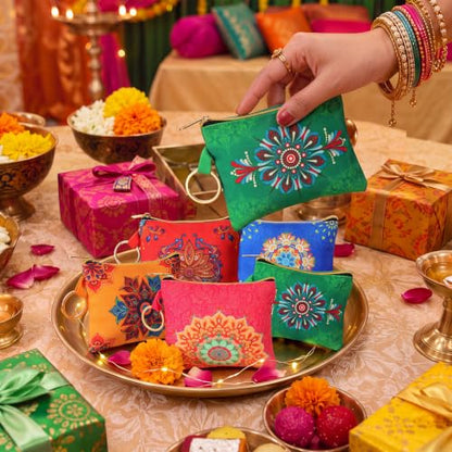 18 Pcs Indian Return Gifts for Pooja Mandala Lotus Motifs Purse - style: Mandala Lotus