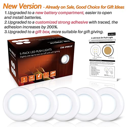 STAR-SPANGLED 2.8” LED Puck Lights Under Cabinet AAA Battery, 5 Pack White - color: White