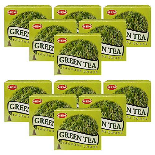 Green Tea Incense Cones and Cone Incense Burner Bundle Insence Insense Hem Incense - color: Green Tea