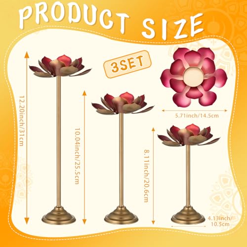 LemonRoad 3 Pcs Diwali Lotus Shaped Candle Holder for Indian Diwali Pooja