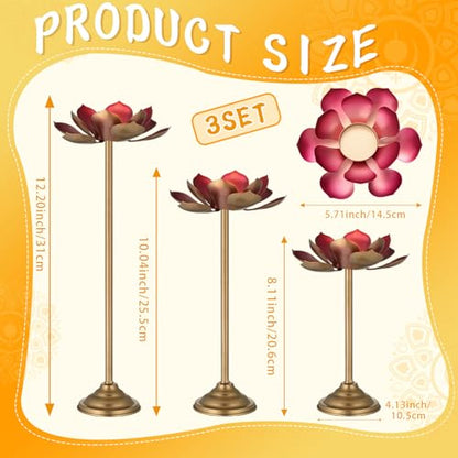 LemonRoad 3 Pcs Diwali Lotus Shaped Candle Holder for Indian Diwali Pooja