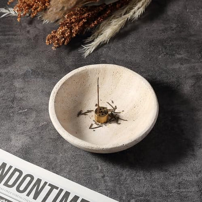 Koville Natural Travertine Incense Holder, Incense Holder for Sticks with 9 Holes, Handmade Incense Burner Ash Catcher for Meditation Yoga SPA, Balsam Fir/Palo Santo/Sage/Cone Incense Holder(Beige) - color: D=150-travertine