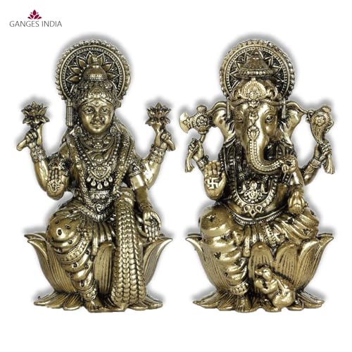 Gangesindia® Premium Brass Lakshmi Ganesha Idols, Lord Laxmi Ganesh Statue for Home & Office Temple, Room Decoration, Diwali Pooja, House Warming Best Gift