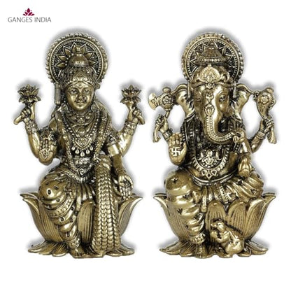 Gangesindia® Premium Brass Lakshmi Ganesha Idols, Lord Laxmi Ganesh Statue for Home & Office Temple, Room Decoration, Diwali Pooja, House Warming Best Gift