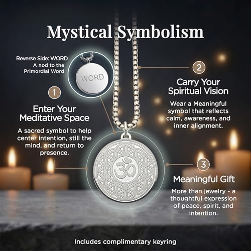 1" Stainless Steel Necklace Charms | Third Eye Vision | Peace Symbol | Finding Your Self | Yin & Yang | Moon Cat | Turtle Power | Flower of Life | | OM | Mystical Spiritual Protection, for Men & Women - style: OM Flowering Silver