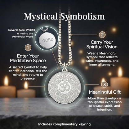 1" Stainless Steel Necklace Charms | Third Eye Vision | Peace Symbol | Finding Your Self | Yin & Yang | Moon Cat | Turtle Power | Flower of Life | | OM | Mystical Spiritual Protection, for Men & Women - style: OM Flowering Silver
