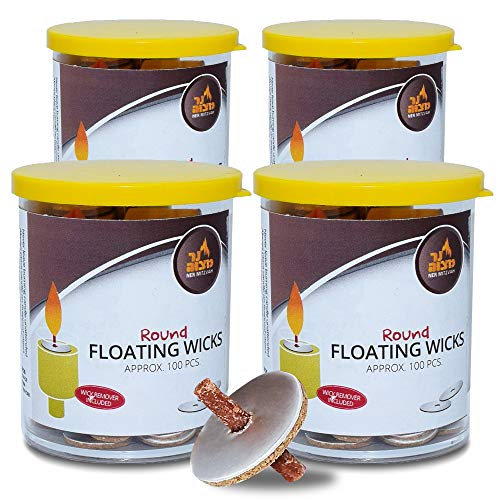 Ner Mitzvah Round Floating Wicks, Cotton Wicks and Cork Disc Holders for Oil Cups, Bonus Wick Removal Tweezers - 400 Count (Approx) - size: 4 Pack
