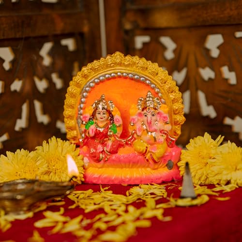 Lakshmi Ganesh Statue Hand Painted Idols Traditional Hindu Murti for Religious Hindu Festival Diwali Mandir Temple Pooja & Gifting (Lakshmi Ganesh Design-2) - color: Lakshmi Ganesh Design-2
