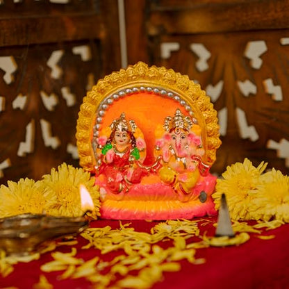 Lakshmi Ganesh Statue Hand Painted Idols Traditional Hindu Murti for Religious Hindu Festival Diwali Mandir Temple Pooja & Gifting (Lakshmi Ganesh Design-2) - color: Lakshmi Ganesh Design-2