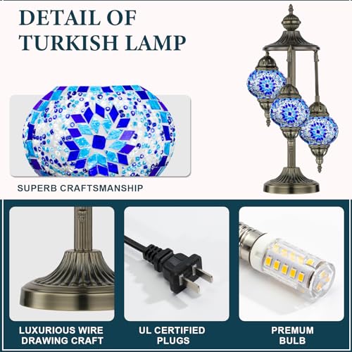 Marrakech 23" Turkish Mosaic Lamp Handmade 3 Globes Moroccan Table Lamp - color: 3 Globes - Blue
