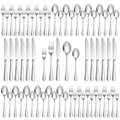 Lazycorner Silverware Set 60 Piece Stainless Steel Flatware Set Silverware Utensils for 12 People Includes Forks Knives Spoons & Salad Forks Dishwasher Safe for Home Restaurant or Outdoor Use - size: 60-Piece