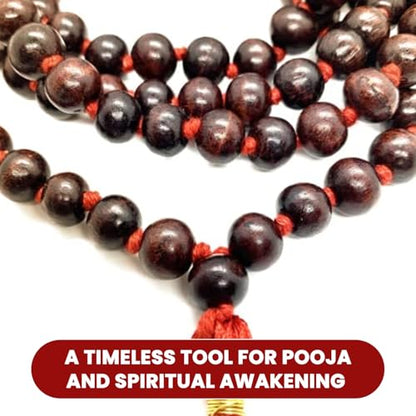 Japa Mala 108 + 1 Hand Knotted Meditation Rosary Natural Red Wood Rosewood Prayer Beads | Finger Counter for Pooja, Yoga, Original Buddhist Rosary