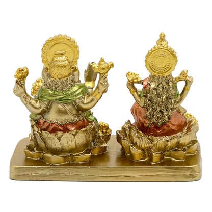 alikiki Hindu Lord Ganesha Lakshmi Statue – 3.7“H Indian God Laxmi Ganesh Murti Item Home Temple Puja Pooja Idol Diwali Gift India Home Office Mandir Altar Item