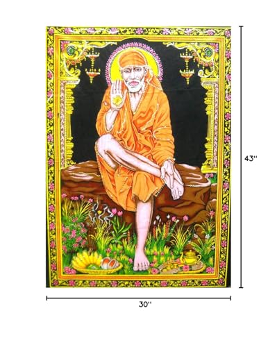 Sai Baba batik sequin Cotton Wall Hanging Painting : Size 43"x30" Inches - color: Sai baba