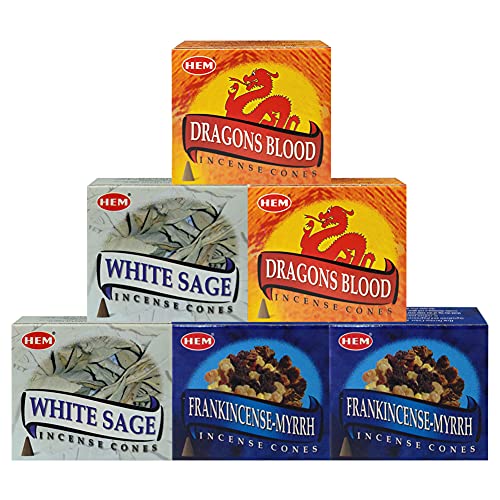 Dragons Blood White Sage Incense Cones & Holder Bundle Variety Pack from Hem Trumiri Insense Inscents Insencents Insence - color: Dragons Blood & White Sage