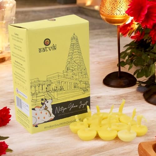 Satvik Pure 50 Pc. Cow Ghee Wicks Readymade Cow Ghee Cotton Wicks Diya/Ghee Diya/Puja Batti for Your Daily Pujan Essential (Upto 30 Mins Time) - size: 50 Pieces