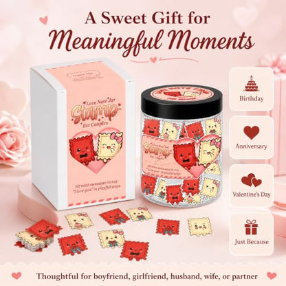 Gifts for Boyfriend, Love Notes Jar with 60 Prewritten Mini Messages - style: Love Notes Stamp