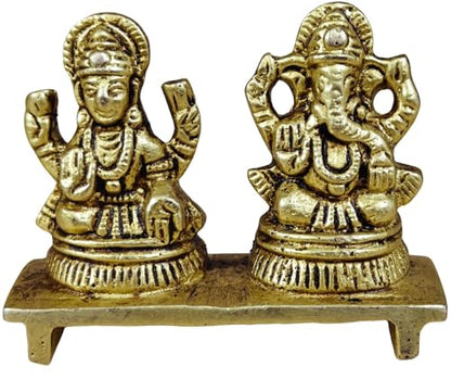 2 Inches Solid Brass Laxmi Ganesha Murti | Goddess Lakshmi & Lord Ganesha in Blessing Pose | Small Idol for Home Temple, Diwali Puja, & Prosperity Gifting - size: Laxmi-Ganesha