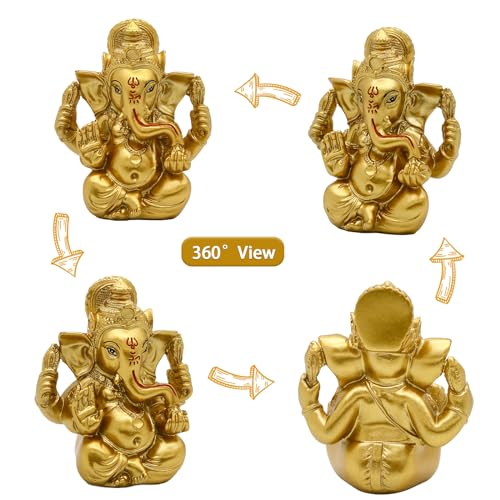alikiki Indian God Lord Ganesh Statue - Hindu God Golden Ganesha Idol Figurines for Car Dashboard Decor Hindu Gift Indian India Home Temple Mandir Pooja Item Diwali Gifts Room Altar Decor
