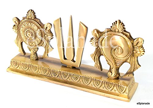 eSplanade Brass Shankh Chakra Namah Showpiece | Shankha Chakra Tilak | Shankha Gada Padma | Padmanabha Swami | Vishnu | Home Decor (8.75 Inches)