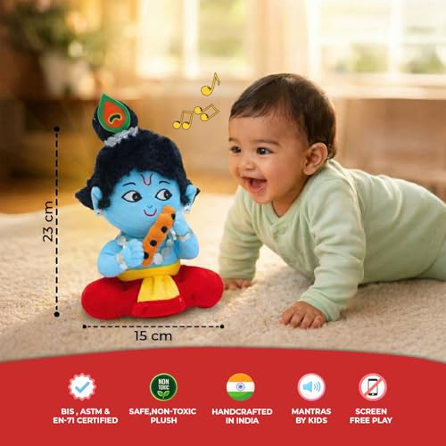 Panda's Box Mantra Chanting Baby Krishna (Small - 23 CM) | Musical Soft Plush Toy | Best Gift for Infants, Toddlers & Babies