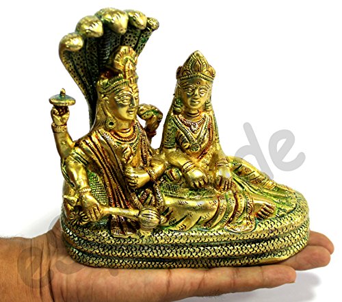 eSplanade Brass Lord Vishnu Laxmi in Ksheer Sagar Lakshmi Narayan Murti Idol Statue Sculpture | Pooja Idols - Home Decor | Multicolour - 6.5" Inches