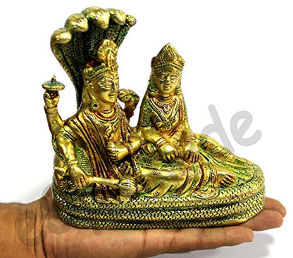 eSplanade Brass Lord Vishnu Laxmi in Ksheer Sagar Lakshmi Narayan Murti Idol Statue Sculpture | Pooja Idols - Home Decor | Multicolour - 6.5" Inches