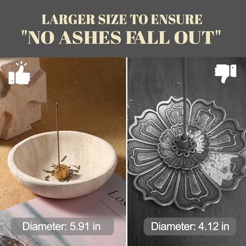 Koville Natural Travertine Incense Holder, Incense Holder for Sticks with 9 Holes, Handmade Incense Burner Ash Catcher for Meditation Yoga SPA, Balsam Fir/Palo Santo/Sage/Cone Incense Holder(Beige) - color: D=150-travertine