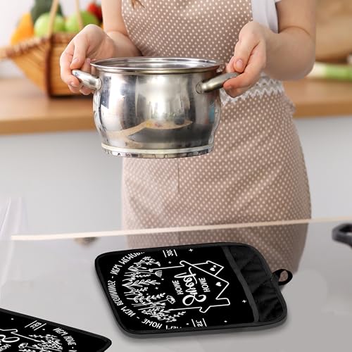 Housewarming Gifts Pot Holders with Pockets, House Warming Gifts Ideas, Home Sweet Home Oven Pot Holders Heat Resistant Oven Mitts Hot Pads for Kitchen Baking Cooking - color: Black Sweet Home-a