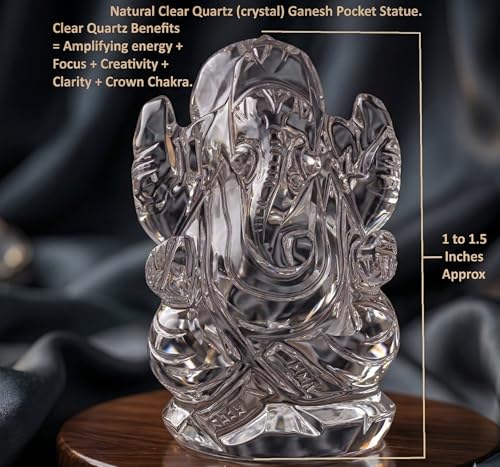Ganesh Statue Natural Crystal Quartz Gemstone Ganesha Success and Good Luck Crystal Sculpture Pocket Size Ganesha Statue - color: Crystal Quartz Ganesh