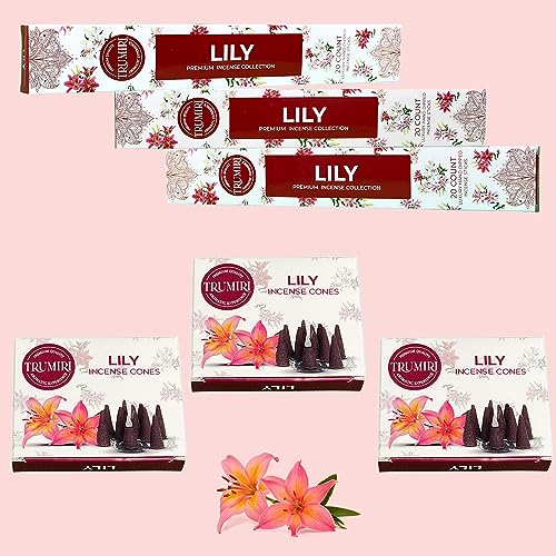 Lily Incense Sticks & Incense Cones Combo Pack - 60 Insence-Sticks + 30 Insence Cones - Inscense - Incense Cones Scented - Insents - color: Lily