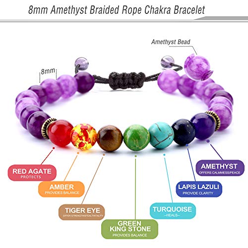 Men Women 8mm Lava Rock Beads Chakra Bracelet - color: Amethyst Bead-21004