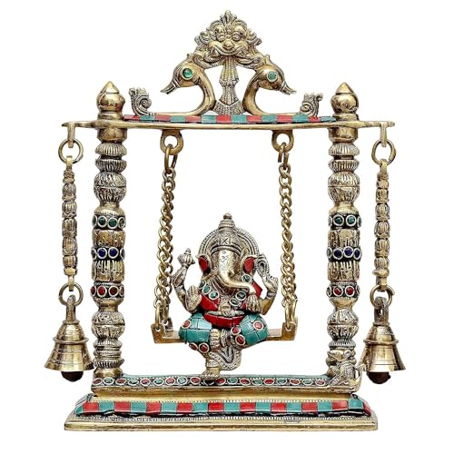 Liv Brass Ganesha Jhula Statues Idol, Lord Ganesh Statue 10 inch Large, Easter Decor House Warming Gifts Religious Sculptures Return Home Temple