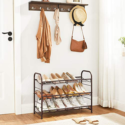 SONGMICS 3-Tier Stackable Metal Shoe Rack, Holds Up to 12 Pairs of Shoes - color: Bronze, size: 3 Tiers (27"W)