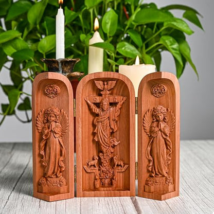 Wooden Jesus Statue Catholic Portable Triptych Altar-6 Inch - color: B-6 Inch