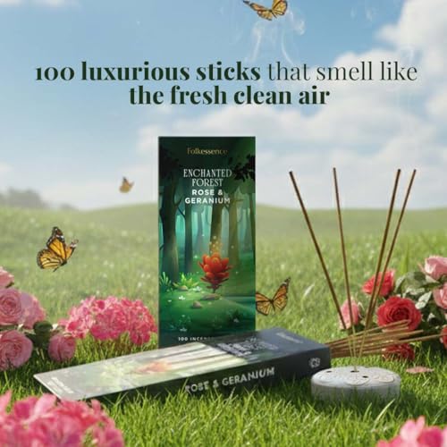 Folkulture Rose & Geranium Outdoor Incense Sticks with Holder -100 Stick - size: Pack of 100
