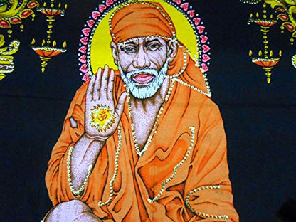 Sai Baba batik sequin Cotton Wall Hanging Painting : Size 43"x30" Inches - color: Sai baba