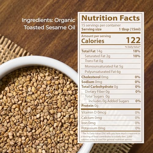 Kevala Organic Toasted Sesame Oil - 8 oz, Glass Bottle, Cold Pressed Oil - size: 8 Fl Oz (Pack of 1)