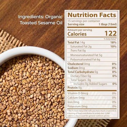 Kevala Organic Toasted Sesame Oil - 8 oz, Glass Bottle, Cold Pressed Oil - size: 8 Fl Oz (Pack of 1)